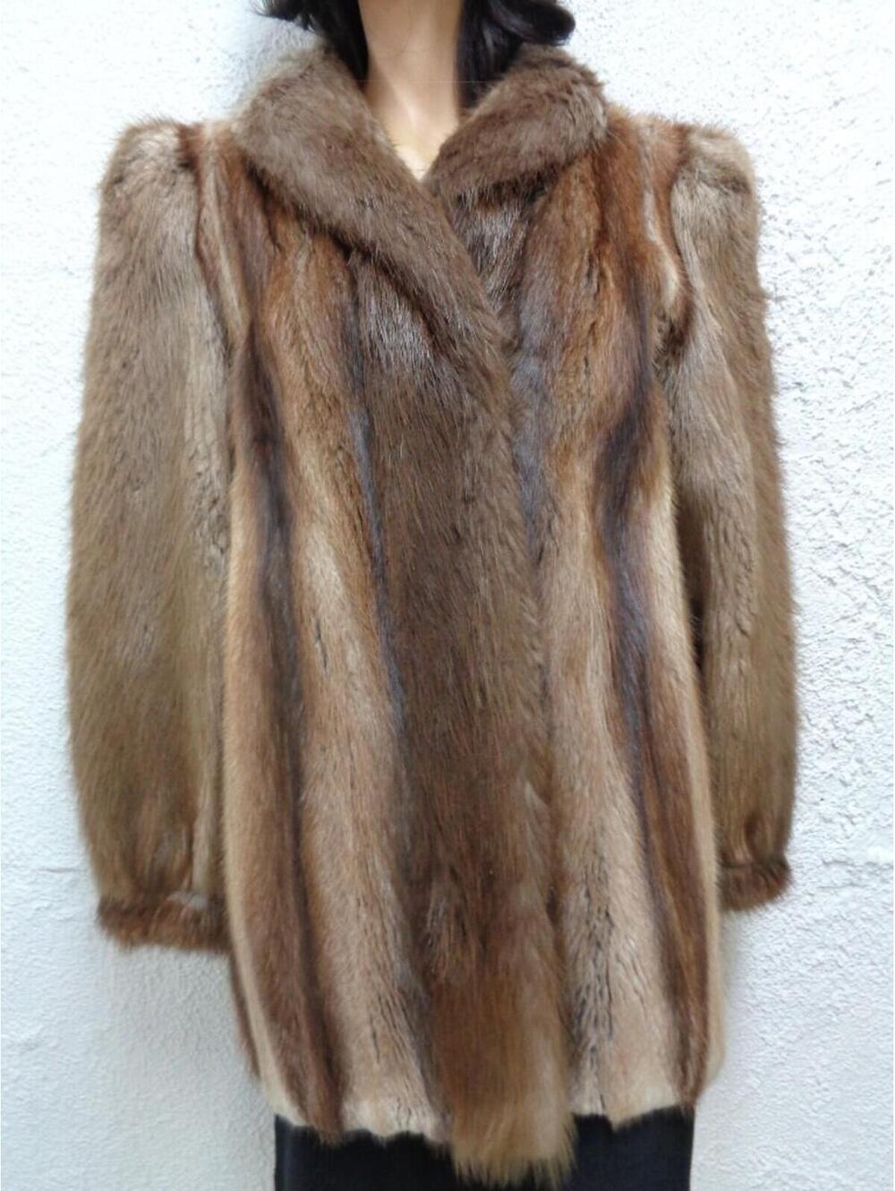 Brand New Natural Brown Muskrat & Beaver Fur Jacket Coat Women Woman Size 4 S